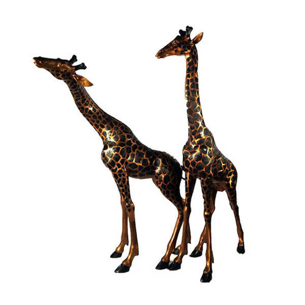Giraffe Bronze Statue Pair African Wildlife Sculptures Life Size Set